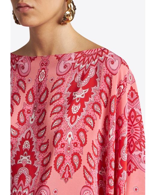 Etro Red All-Over Print Silk Cape