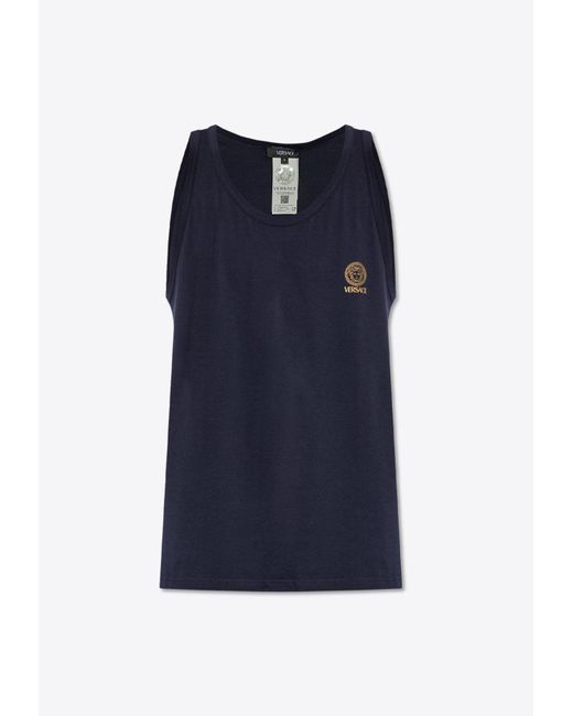 Versace Blue Medusa Crewneck Sleeveless T-Shirt for men