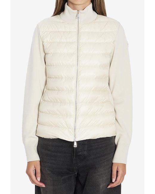 Moncler White Logo Patch Zip-Up Jacket