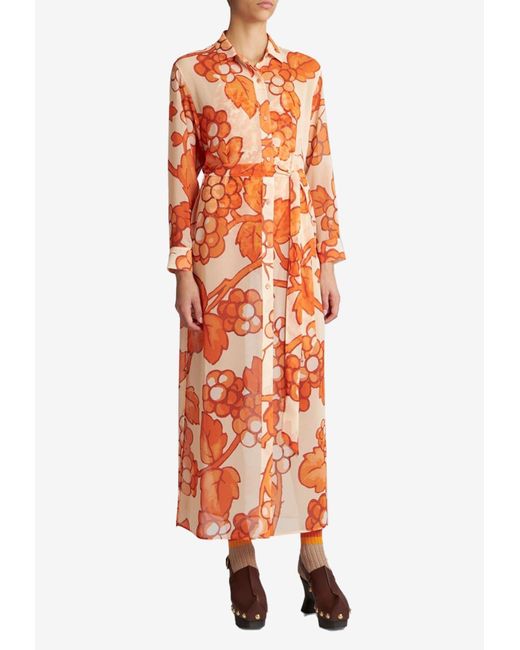 Etro Orange Berry Print Shirt Dress