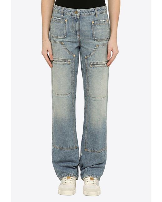 Palm Angels Blue Straight-Leg Washed-Out Jeans