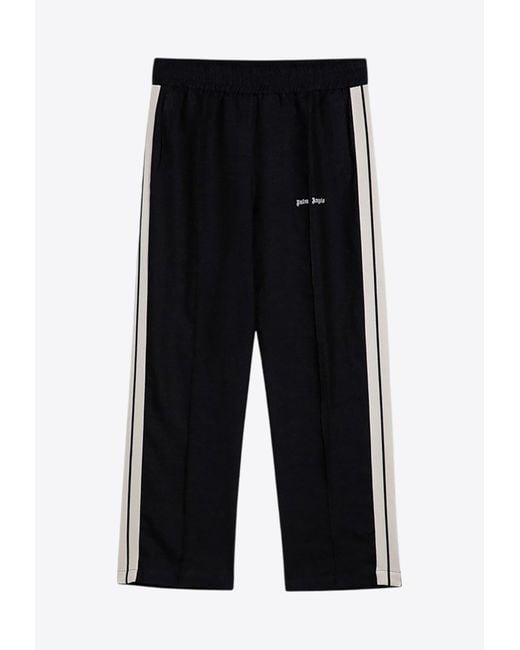 Palm Angels Black Logo Print Linen Track Pants for men