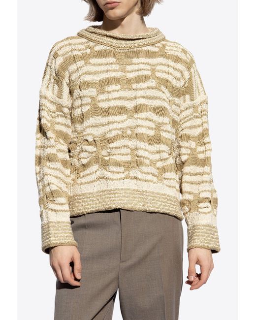 Bottega Veneta Natural Distorted Stripe Knitted Sweater for men