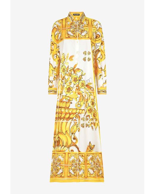 Dolce Gabbana Majolica Print Maxi Shirt Dress in Metallic Lyst