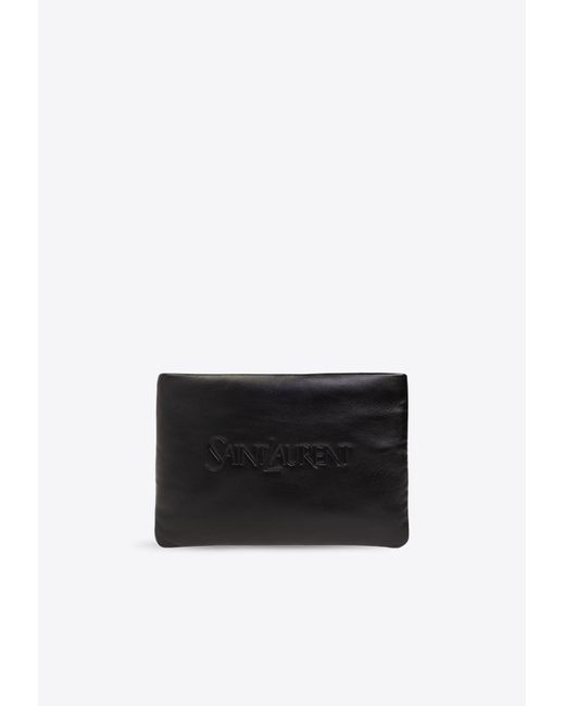 Saint Laurent White Small Puffy Leather Pouch Bag