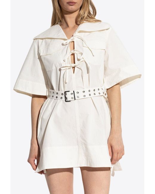 knee length dresses for ladies Cotton Poplin Tie String Mini Dress main image 1