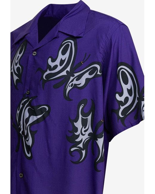 Needles Blue One-Up Buttoned Shirt for men