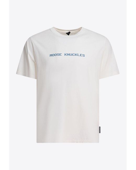 Moose Knuckles White Logo Crewneck T-Shirt for men