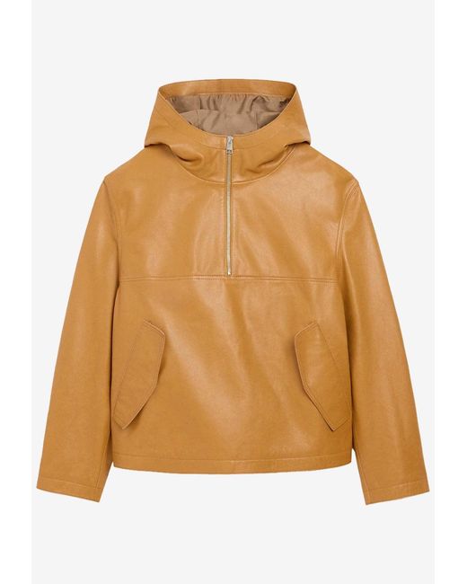AMI Brown Hooded Leather Jacket for men