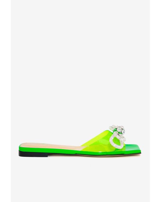 Mach & Mach Leather Double Bow Pvc Flat Sandals in Green | Lyst