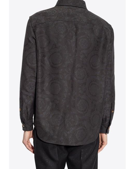 Versace Black Barocco Jacquard Long-Sleeved Shirt for men