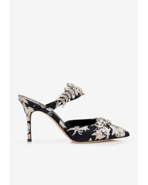 Manolo Blahnik White Lurum 90 Silk Mules