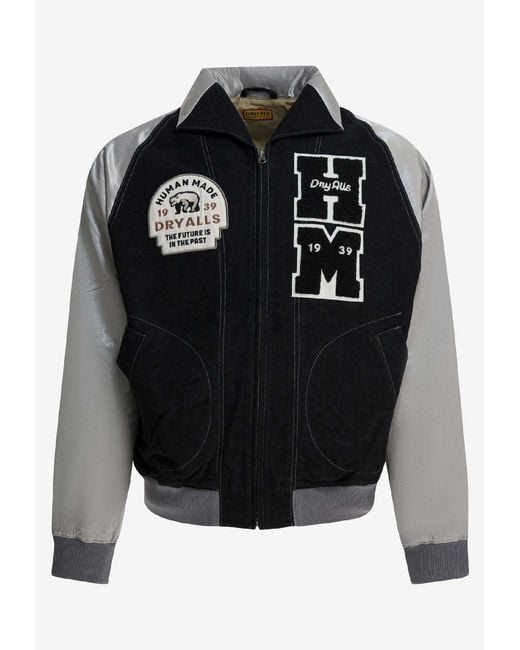 Human Made Black Satin Varsity Bomber Jacket for men