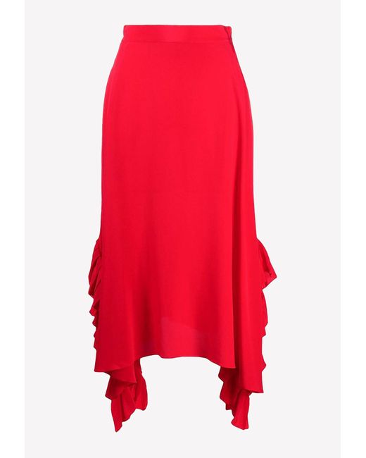 Stella McCartney Silk Ashlyn Asymmetric Midi Skirt in Red | Lyst