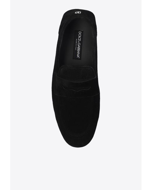 Dolce & Gabbana Black Dg Logo Suede Loafers for men