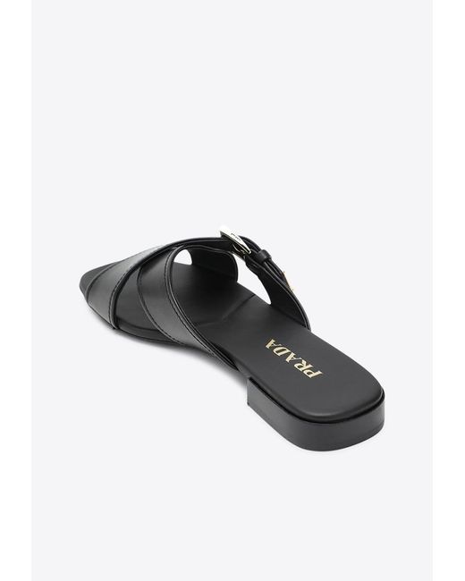 Prada White Triangle Logo Leather Flat Sandals