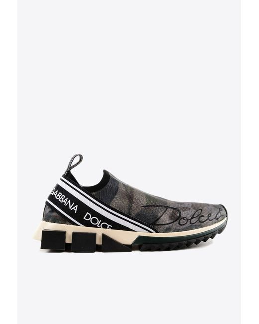 Dolce & Gabbana White Sorrento Camouflage Knit Slip-On Sneakers for men