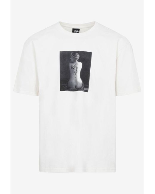 Stussy White Le Violin Graphic Print T-shirt for men