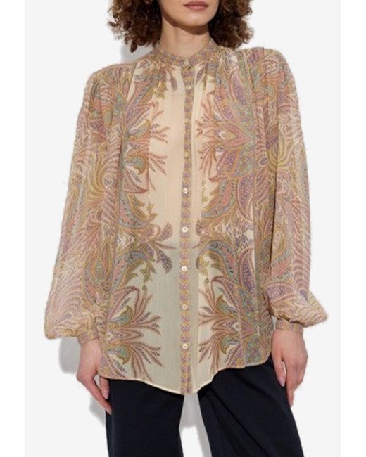 Etro Natural Paisley Print Silk Blouse