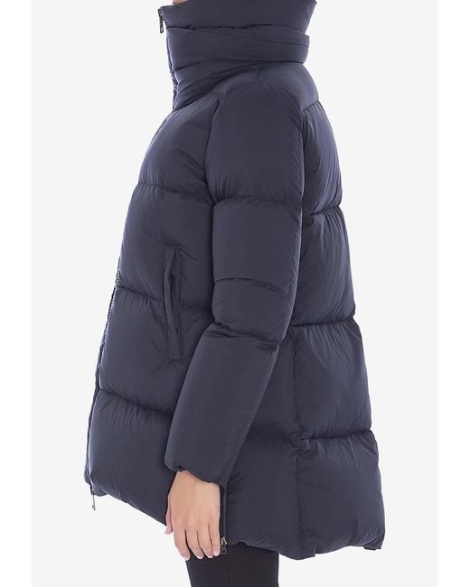 Herno Blue High-Collar Nylon Down Jacket