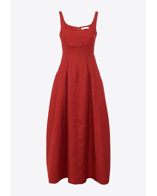 Chloé Red Linen Sleeveless Midi Dress