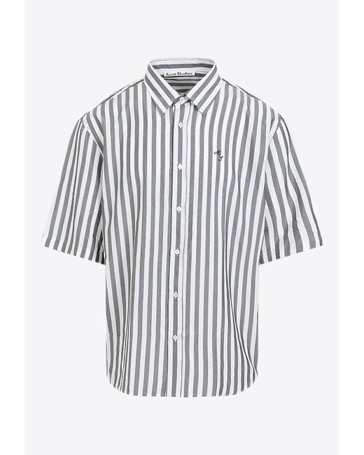 Acne White Striped Short-Sleeved Shirt for men