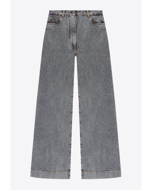 Etro Gray High-Waist Wide-Leg Jeans