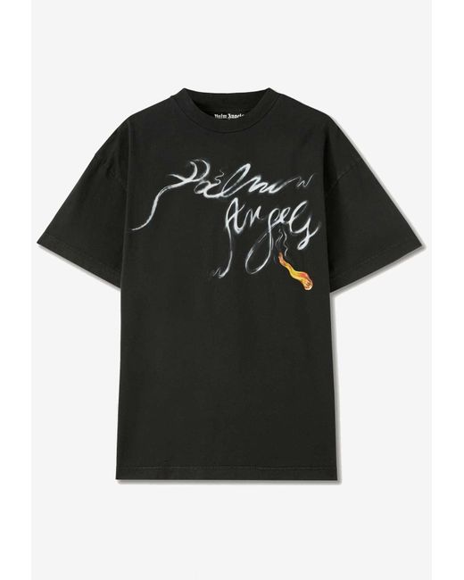 Palm Angels Black Foggy Pa Print T-Shirt for men