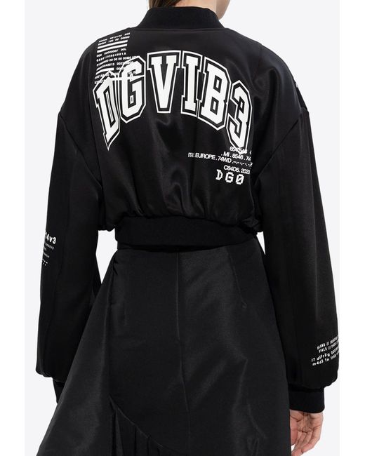 Dolce & Gabbana Black Dgvib3 Print Satin Cropped Bomber Jacket