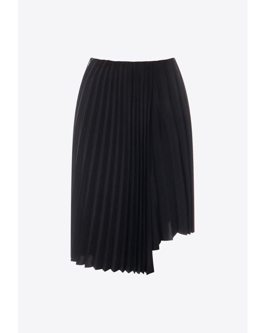 Saint Laurent Black Asymmetric Knee-Length Pleated Skirt