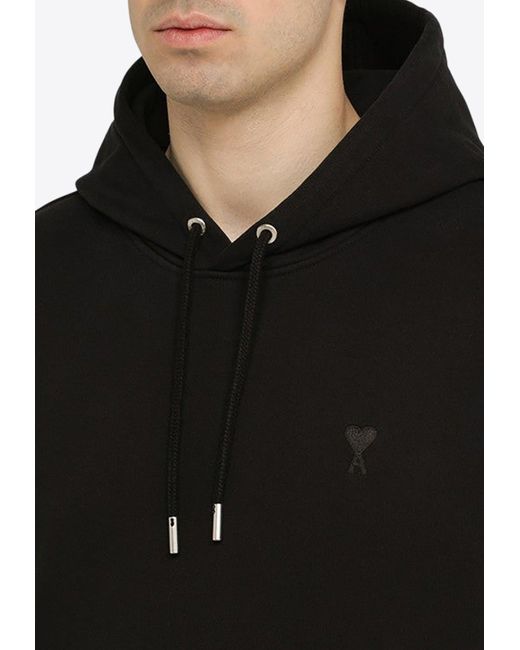 AMI Black Logo Embroidered Hooded Sweatshirt for men