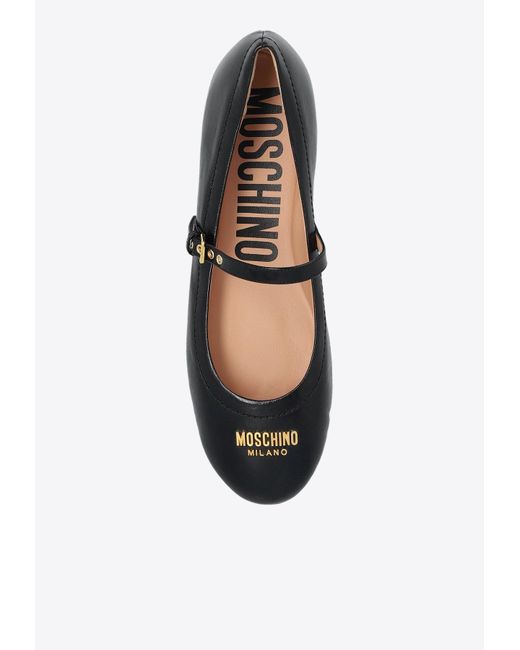 Moschino White Calf Leather Ballet Flats