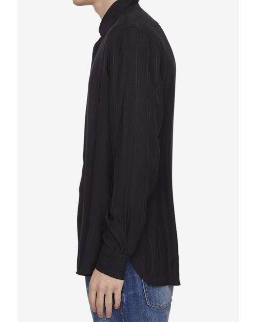 Saint Laurent Black Cassandre Striped Silk Shirt for men