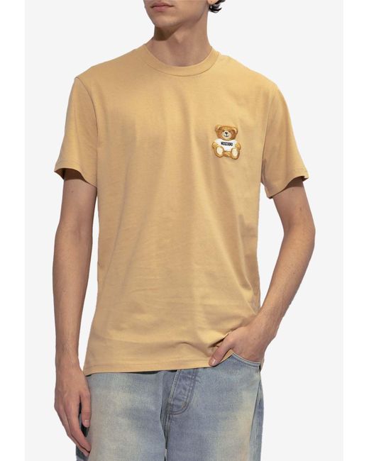 Moschino Natural Teddy Bear Patch Crewneck T-Shirt for men