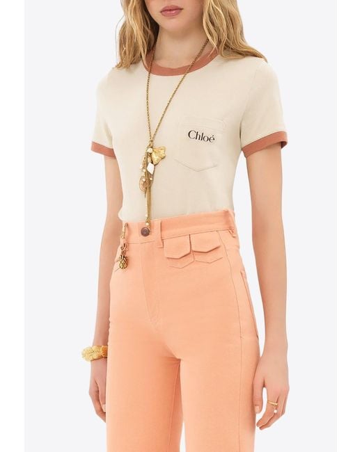 Chloé Natural Logo Print Short Sleeved T-Shirt
