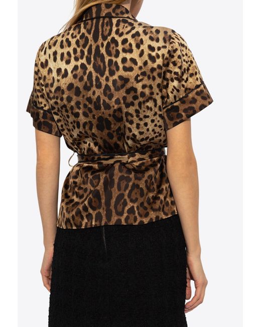 Dolce & Gabbana Brown Leopard Print Belted Silk Shirt
