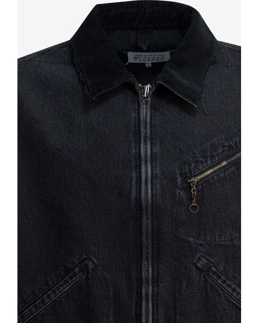 Maison Margiela Black Zip-Up Denim Jacket for men