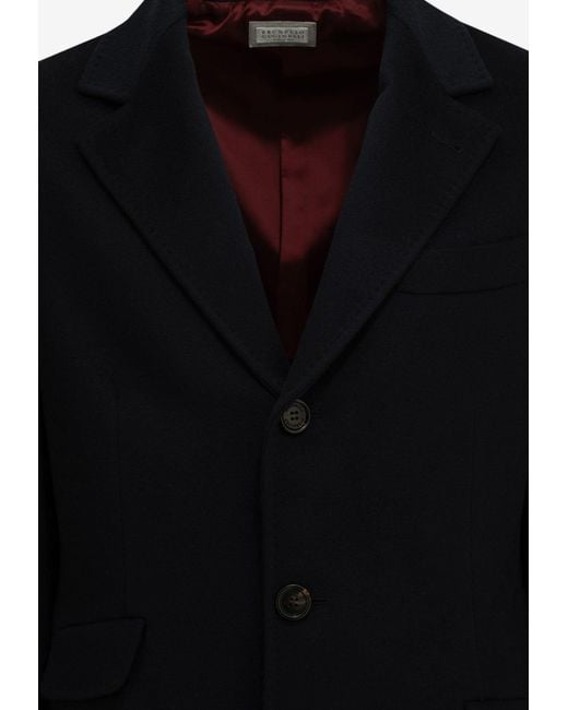 Brunello Cucinelli Black Single-Breasted Wool Buttoned Coat for men