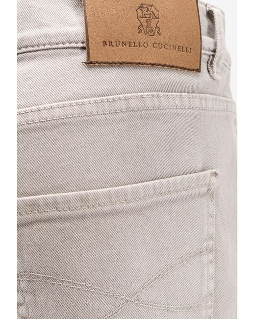 Brunello Cucinelli Gray Logo Patch Chino Pants for men