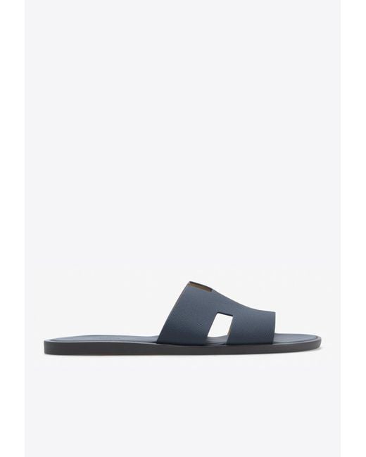 Hermès Blue Izmir H Cut-out Sandals In Calf Leather for men