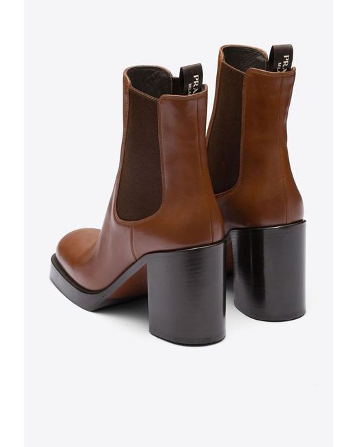 Prada Brown 85 Brushed Leather Ankle Boots