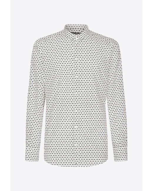 Dolce & Gabbana White Dg Logo Print Long-Sleeved Shirt for men