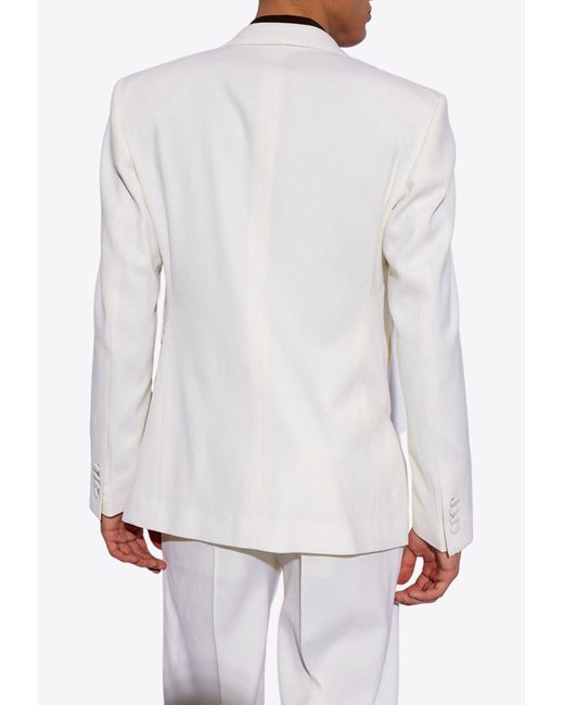 Dolce & Gabbana White Single-Breasted Stretch Wool Blazer for men