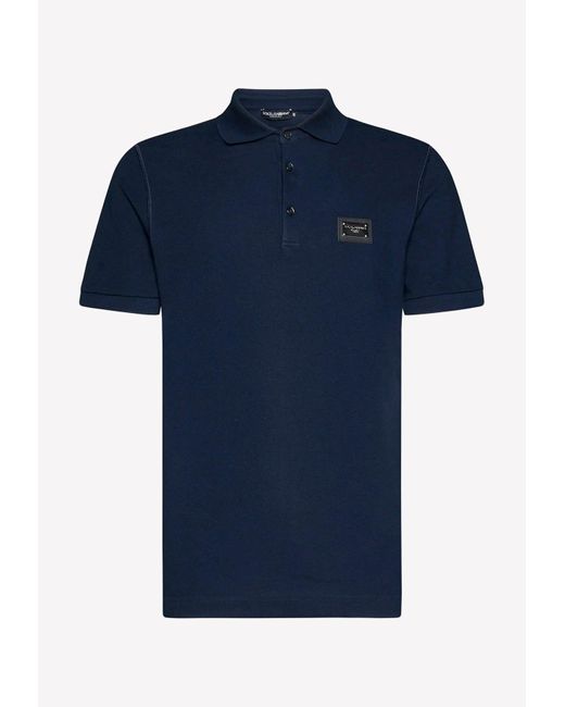 Dolce & Gabbana Blue Rubber Plate Polo Shirt for men