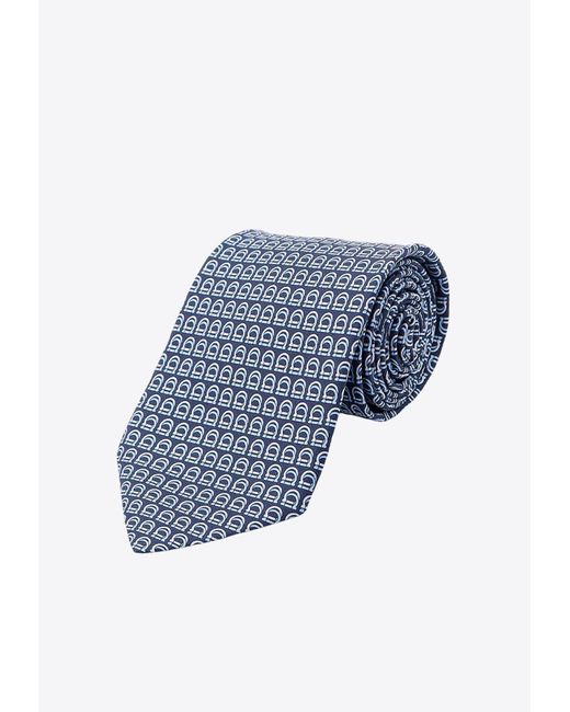 Ferragamo Blue Gancini Print Silk Tie for men