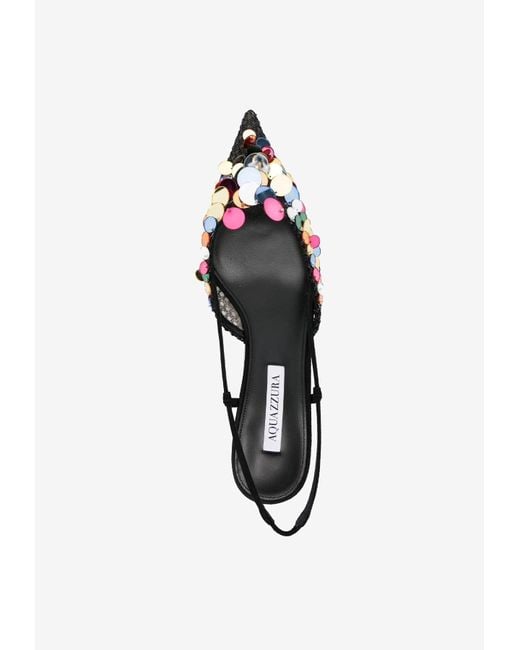 Aquazzura White Can Can 50 Paillettes-Embellished Mesh Pumps