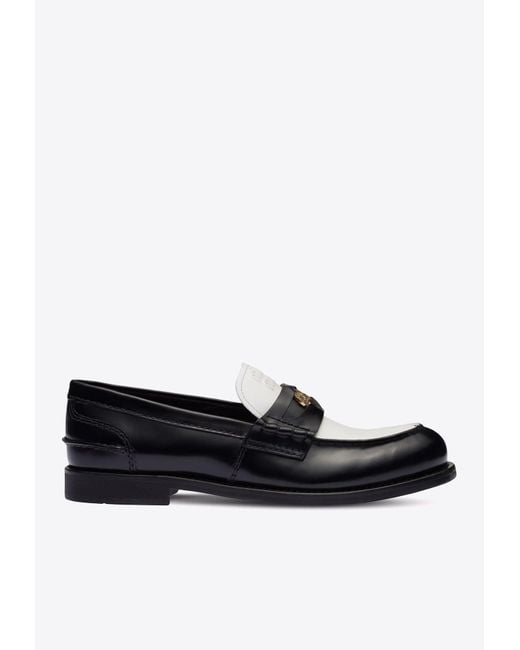 Miu Miu White Two-Tone Leather Penny Loafers