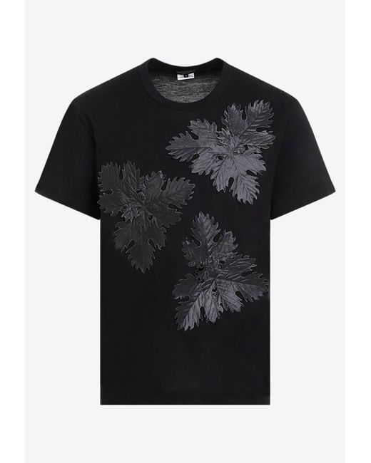 Comme des Garçons Black Leaf-Print Crewneck T-Shirt for men