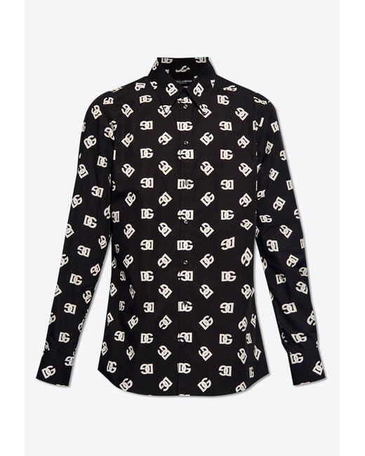 Dolce & Gabbana Black All-Over Dg Print Long-Sleeved Shirt for men