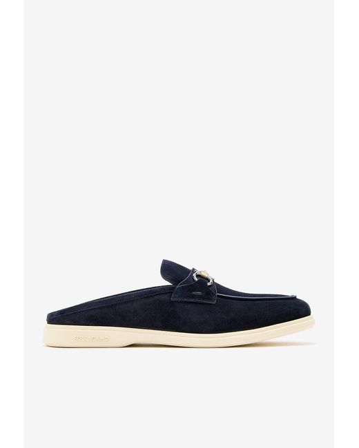 Ferragamo Blue Berto Suede Slippers for men